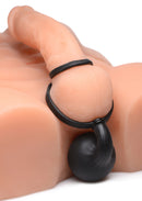 Devils Rattle Inflatable Anal Plug with Cock and Ball Ring showcasing the silicone design and attachment details.
