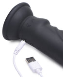 E-Stim Pro 5x Vibrating Dildo with Remote Control showing USB connection for charging.