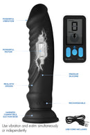 E-Stim Pro 5x Vibrating Dildo with Remote Control showcasing powerful vibration, motor, and a realistic design.