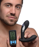 E-Stim Pro Vibrating Prostate Massager with Remote Control shown with remote display for intense stimulation.