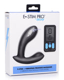 E-Stim Pro Vibrating Prostate Massager with Remote Control packaging showcasing features and controls.