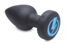 E-Stim Pro Silicone Vibrating Anal Plug with Remote Control showcasing sleek design and user-friendly controls.