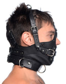 Strict Leather Head Harness with Removable Gag, adjustable leather bondage gear for BDSM.