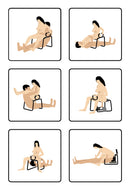 Illustrations depicting various positions using the Bangin Bench EZ-Ride Sex Stool with Handles for enhanced intimacy.