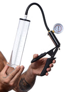 Size Matters Penis Pump Kit with 2 Inch Cylinder showcasing ergonomic hand pump and measurement markings.
