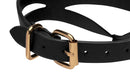 Bondage Baddie Black and Gold Collar with O-Ring detailing a close-up of the buckle and strap.