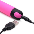 Charging cable connected to the 10X Silicone G-Spot Vibrator Pink, highlighting its USB charging feature.