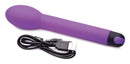 10X Silicone G-Spot Vibrator Purple with charging cable for versatile pleasure options.