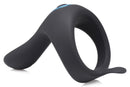 Power Taint 7X Silicone Cock and Ball Ring with Remote displayed at an angle, showcasing its ergonomic design.