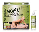 Nuru Inflatable Massage Sheet Deluxe Kit with gel and couple enjoying a slippery massage experience.