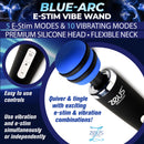 Zeus Electrosex Blue-Arc E-Stim Vibrating Wand Massager displaying 5 E-Stim modes & 10 vibrating modes for customizable pleasure.