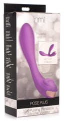 Pose Plus 10X Pulsing Bendable Silicone Vibrator packaging showcasing ergonomic design and pulsing action.