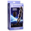 Zeus Shock-Beads 80X Vibrating E-stim Silicone Anal Beads packaging with remote control and product features.