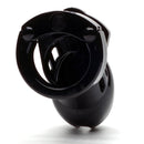 CB6000S Black Chastity Cock Cage Kit showing the secure black polycarbonate design for long-term wear.