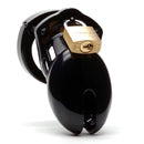 CB6000S Black Chastity Cock Cage Kit featuring a secure lock and sleek design for long-term wear.
