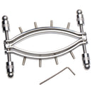 Master Series Spread Em Stainless Steel Poker Labia Clamp for intense sensation and medical-themed play.