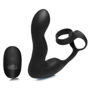 Swell 10X Inflatable Vibrating Prostate Plug with Cock Ring next to remote control, showing body-safe silicone design.