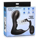 Swell 10X Inflatable Vibrating Prostate Plug with Cock Ring package featuring inflatable design and remote control.