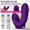 Inmi Finger-Pulse Silicone Pulsing Finger Vibrator Purple showcasing features like waterproof, rechargeable, and clitoral stimulation.