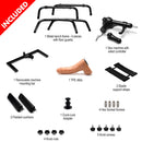 Included components of LoveBotz Deluxe Bangin Bench with Sex Machine Black, showcasing the parts and accessories.