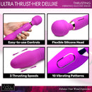 Ultra Thrust-Her Deluxe Thrusting and Vibrating Wand showcasing easy controls, flexible head, thrusting speeds, and vibration patterns.