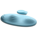28X Wave Slider Vibrating Silicone Pad with Remote in soft blue color with textured surface and wireless remote control.