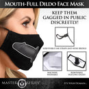 Master Series Mouth-Full Dildo Face Mask Black featuring adjustable straps and removable silicone gag.