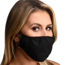 Master Series Mouth-Full Dildo Face Mask Black model wearing black cotton face mask.