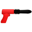 Master Series Pistola Pounder Thrusting Vibrator in red and black pistol-grip design for powerful pleasure.