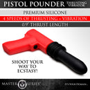 Master Series Pistola Pounder Thrusting Vibrator featuring a playful pistol grip design and premium silicone material.