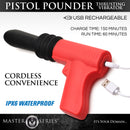 Master Series Pistola Pounder Thrusting Vibrator, USB rechargeable, cordless, waterproof design for convenience.