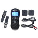 Zeus Electrosex Deluxe Power E-Stim Box Kit Black with control box, bands, pads, and leads for electrostimulation.