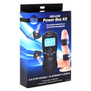 Zeus Electrosex Deluxe Power E-Stim Box Kit Black with control box, penis bands, and adhesive pads.