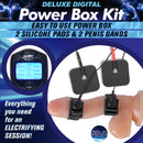 Zeus Electrosex Deluxe Power E-Stim Box Kit Black with digital display and silicone pads on penis bands.