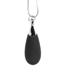 10X Vibrating Silicone Teardrop Necklace on a silver chain, designed for discreet wear and intimate pleasure.