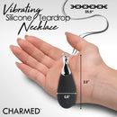 10X Vibrating Silicone Teardrop Necklace shown in hand, featuring sleek design and measuring 2.5" x 0.8".