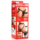 2 Inch Erection Realistic Silicone Penis Sheath Black packaging with product details and features, showcasing a harness design.