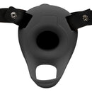 Size Matters 2 Inch Vibrating Silicone Penis Sheath Black with adjustable harness and silicone design.