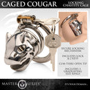 Master Series Caged Cougar Locking Chastity Cage with secure locking mechanism and cum-thru open tip.