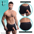 Strap U Armor Mens Boxer Harness with O-Ring ML Black displayed on model, featuring 1.5" universal O-ring and supportive elastic waistband.