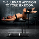 Master Series Ultimate Obedience Chair with Sex Machine in use, featuring adjustable bondage and sensation play.