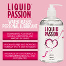 Liquid Passion Natural Water Based Lubricant 16 Oz bottle with pink background and product features.