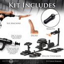 Master Series Subversion Deluxe Stockade with Sex Machine kit includes sex machine, dildo, remote, and deluxe stockade.