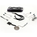 Zeus Electrosex Ultra Neo Violet Wand 10 Piece Set with various attachments and power cord arranged on a white background.