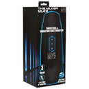 The Milker Max Thrusting and Vibrating Masturbator packaging showcasing features and controls.