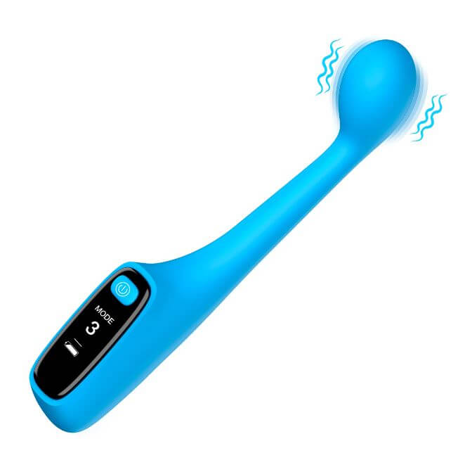 Digital G-Spot vibrator in blue with LED screen, featuring 3 speeds and 7 vibration patterns for enhanced pleasure.