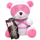Master Series Brat Bondage Bear Plush Toy with pink blindfold and shibari-style rope, perfect for sassy play.