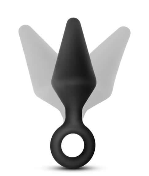 Blush Anal Adventures platinum silicone small black loop plug with tapered tip for comfortable insertion and safety.