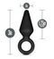 Small black tapered anal loop plug with dimensions of 3 inches total length and 1.75 inches insertable.