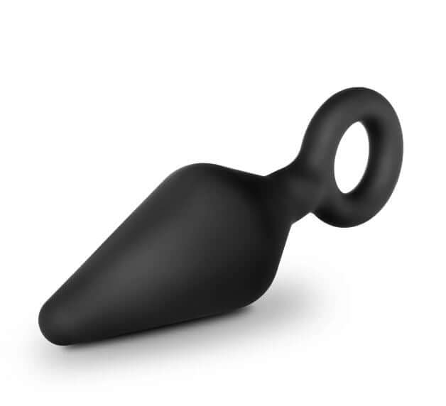 Blush Anal Adventures small black silicone loop plug with tapered tip, designed for comfort and safety.